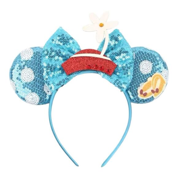 Minnie Mickey Mouse Ear Headband with flower and Sequin Bow NEW - Picture 1 of 4